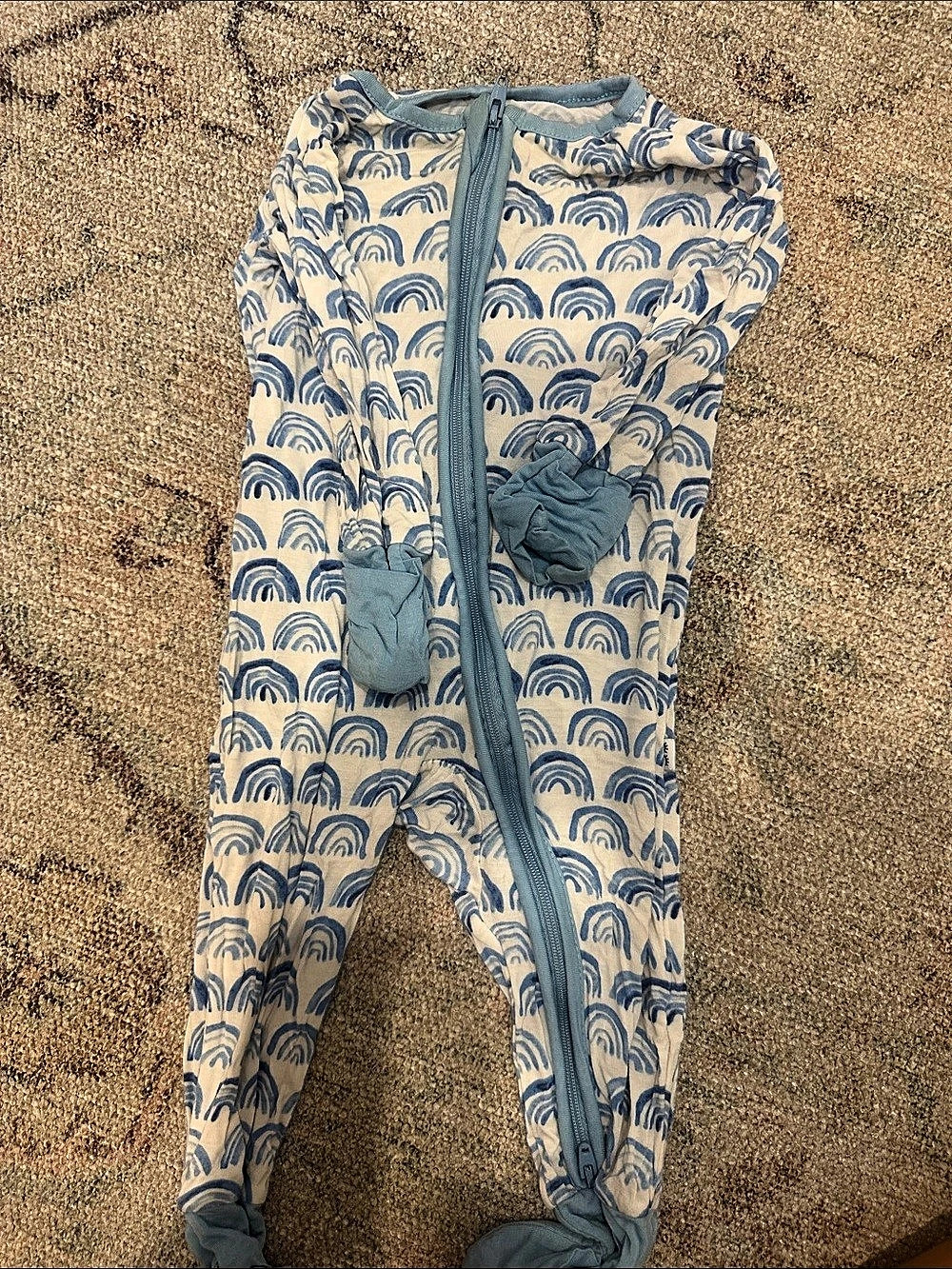Little Sleepies Blue Rainbows Zippy Blue & White Footie 3-6 Months